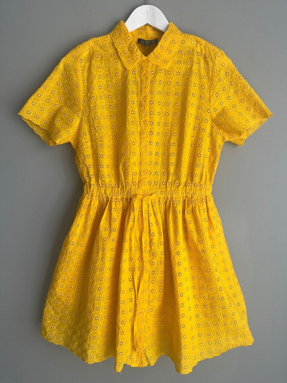 J.Crew NWT $168 Women's Cerise Eyelet Shirt Dress Mini Yellow Size 8 Preppy